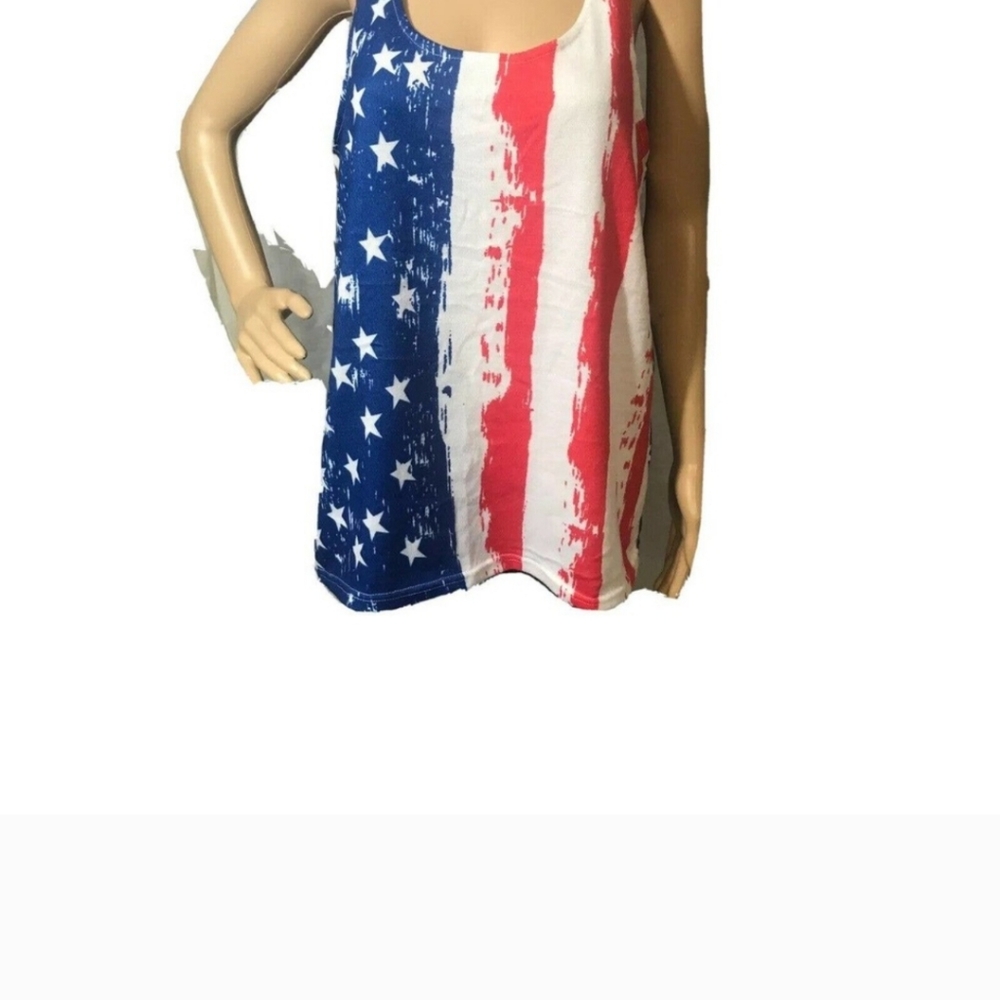 Womens Patriotic American Flag Tank Top Racerback Shirt Stretchy XL 4TH OF JULY